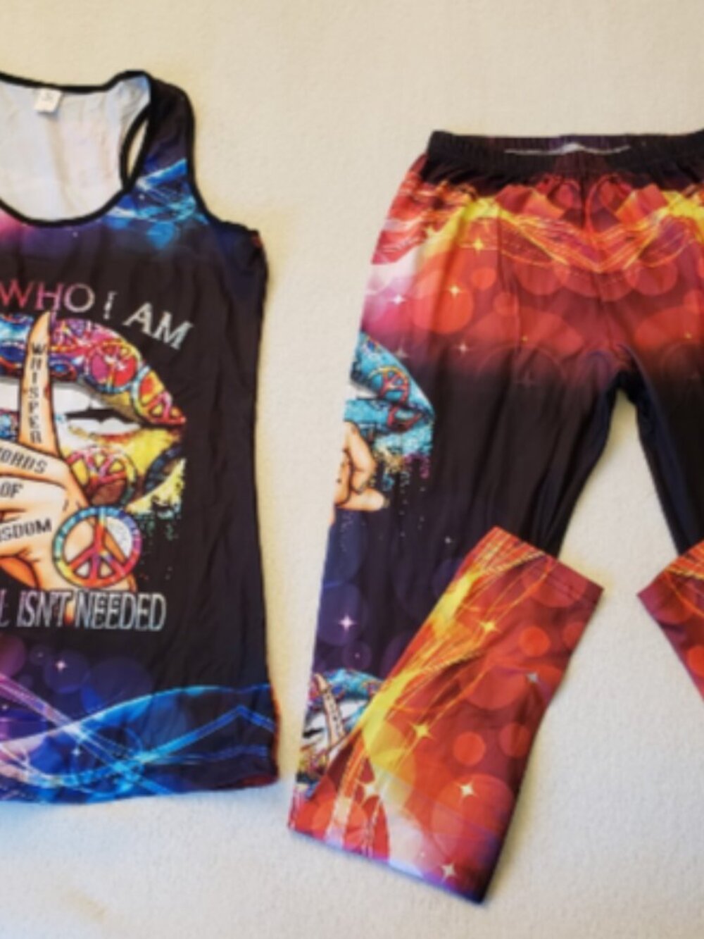 NWT Tie Dye Chakra Tank Top Legging Spandex Workout Set Size S